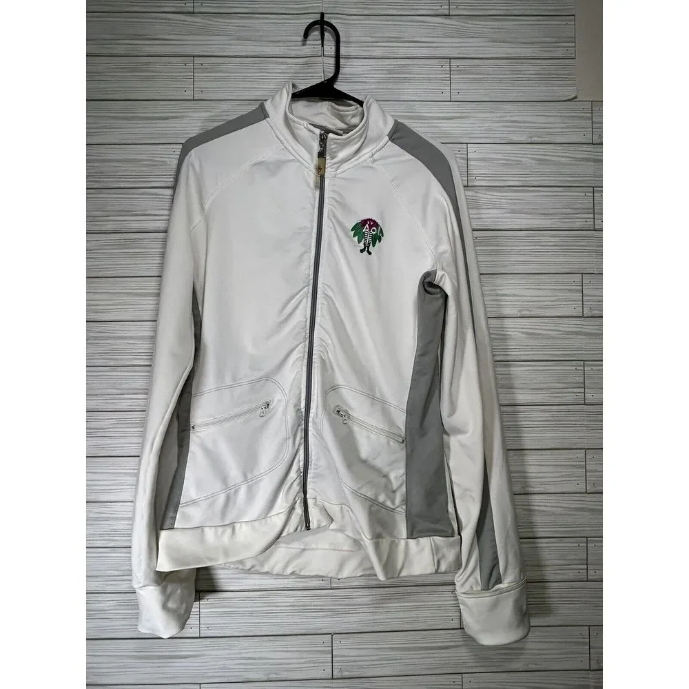 ALO coolfit yoga athletic womens jacket white full zip Sz Medium With‎ Logo